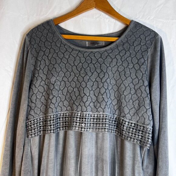 Simply Couture Gray Embroidered Tunic Dress w/ Scarf Size XL Boho Chic Dressy - Picture 6 of 9